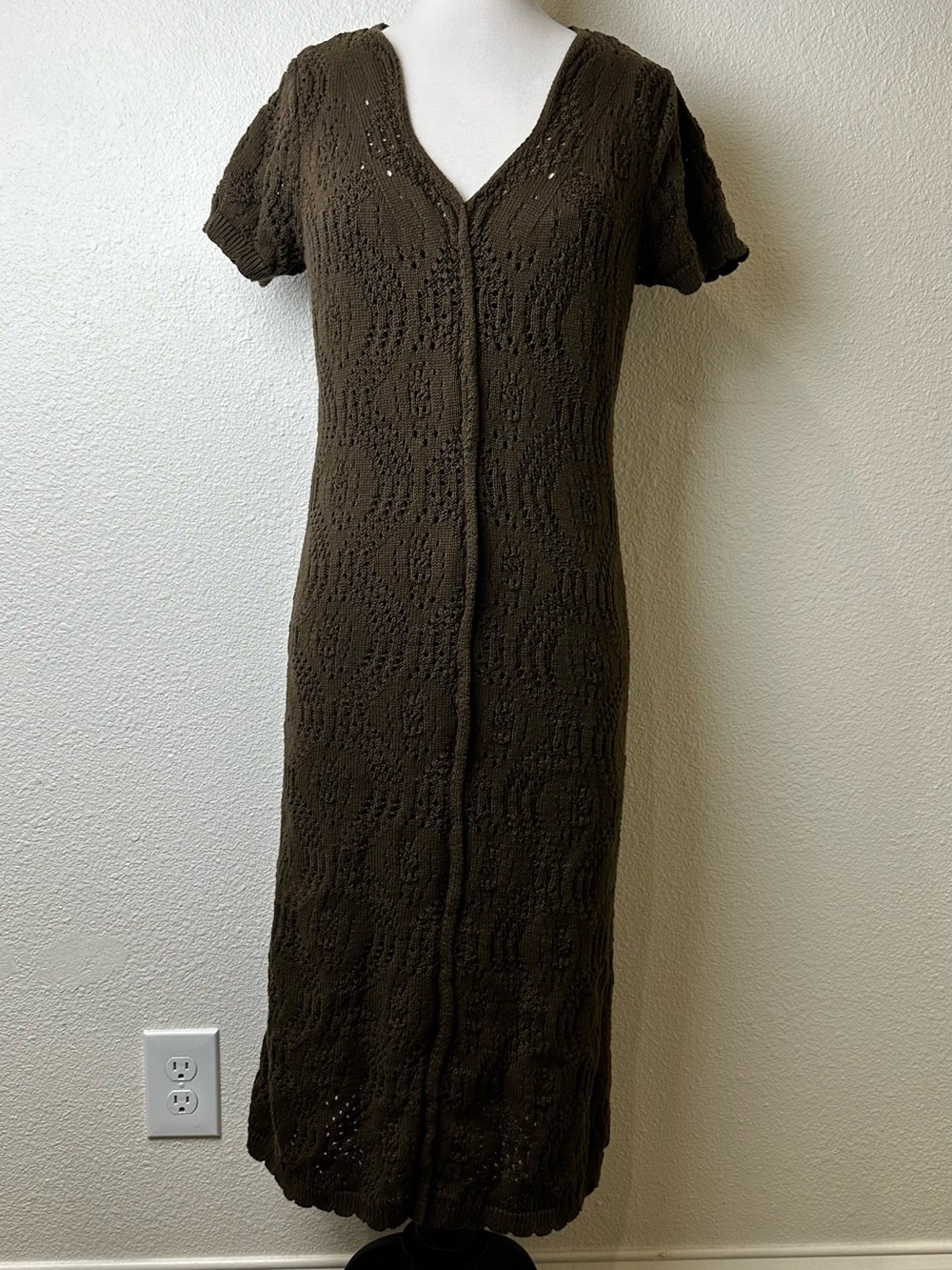 Universal Thread Olive-Brown Knit V-Neck Short Sleeve Maxi Dress